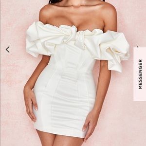 SELENA IVORY SATIN RUFFLE STRAPLESS DRESS Small